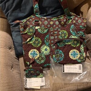 Longaberger Brown and Green Quilted Tote